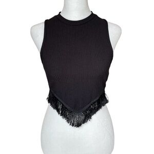 SHEIN Black Sleeveless Fringe Tank Top. Medium. Measurements in pictures.